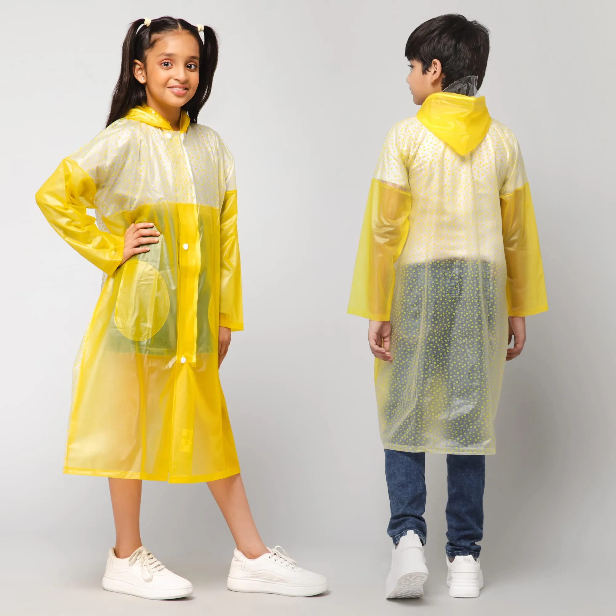 THE CLOWNFISH Drip Dude Series Unisex Kids Waterproof Single Layer PVC Longcoat/Raincoat with Adjustable Hood. Age-6-7 Years (Lemon Yellow)