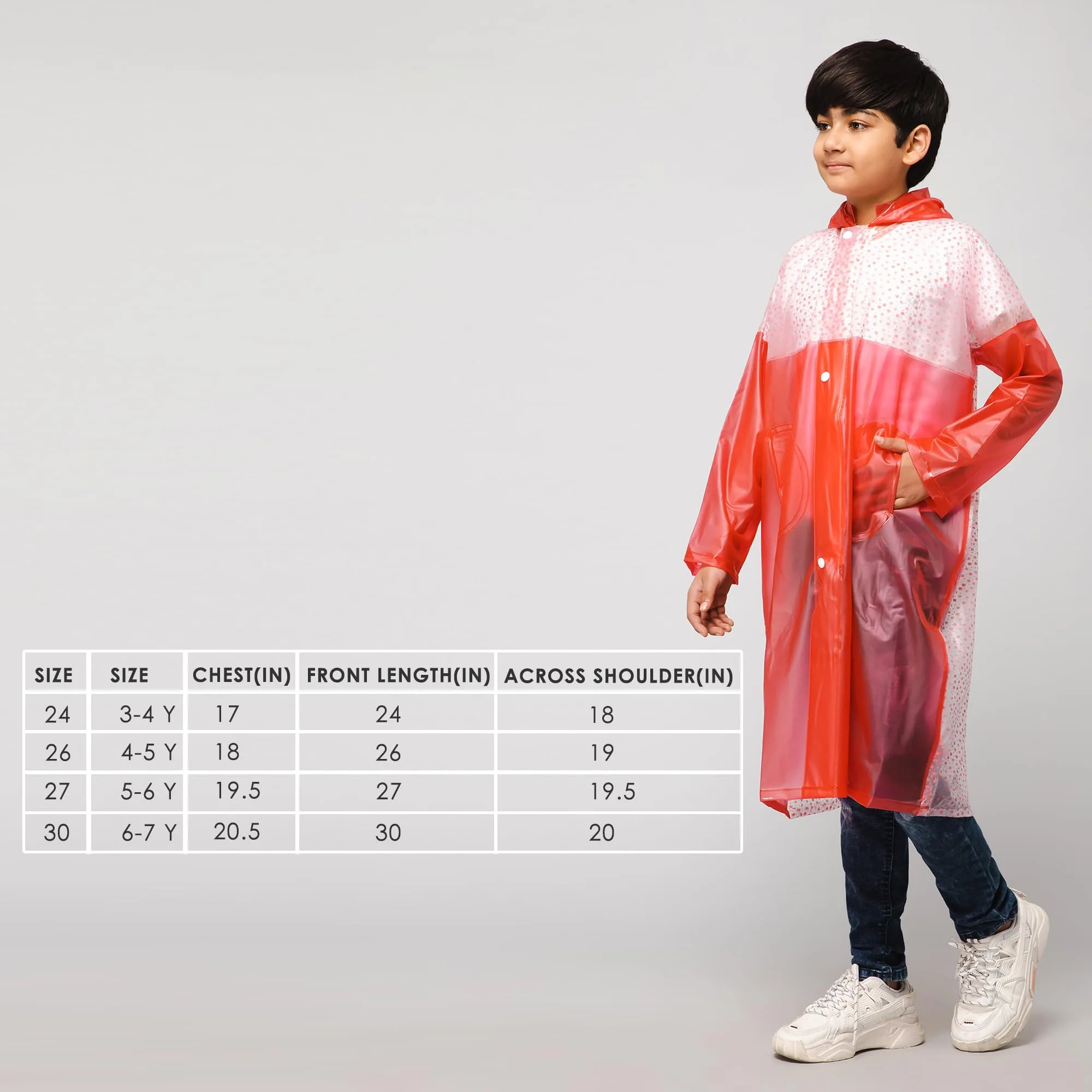 THE CLOWNFISH Drip Dude Series Unisex Kids Waterproof Single Layer PVC Longcoat/Raincoat with Adjustable Hood. Age-6-7 Years (Rose Red)