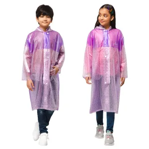 THE CLOWNFISH Misty Magic Series Unisex Kids Waterproof Single Layer PVC Longcoat/Raincoat with Adjustable Hood. Age-4-5 Years (Purple)