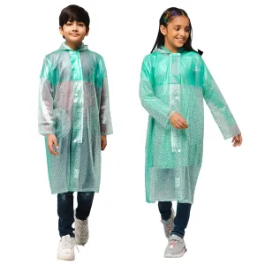 THE CLOWNFISH Misty Magic Series Unisex Kids Waterproof Single Layer PVC Longcoat/Raincoat with Adjustable Hood. Age-5-6 Years (Aqua Green)