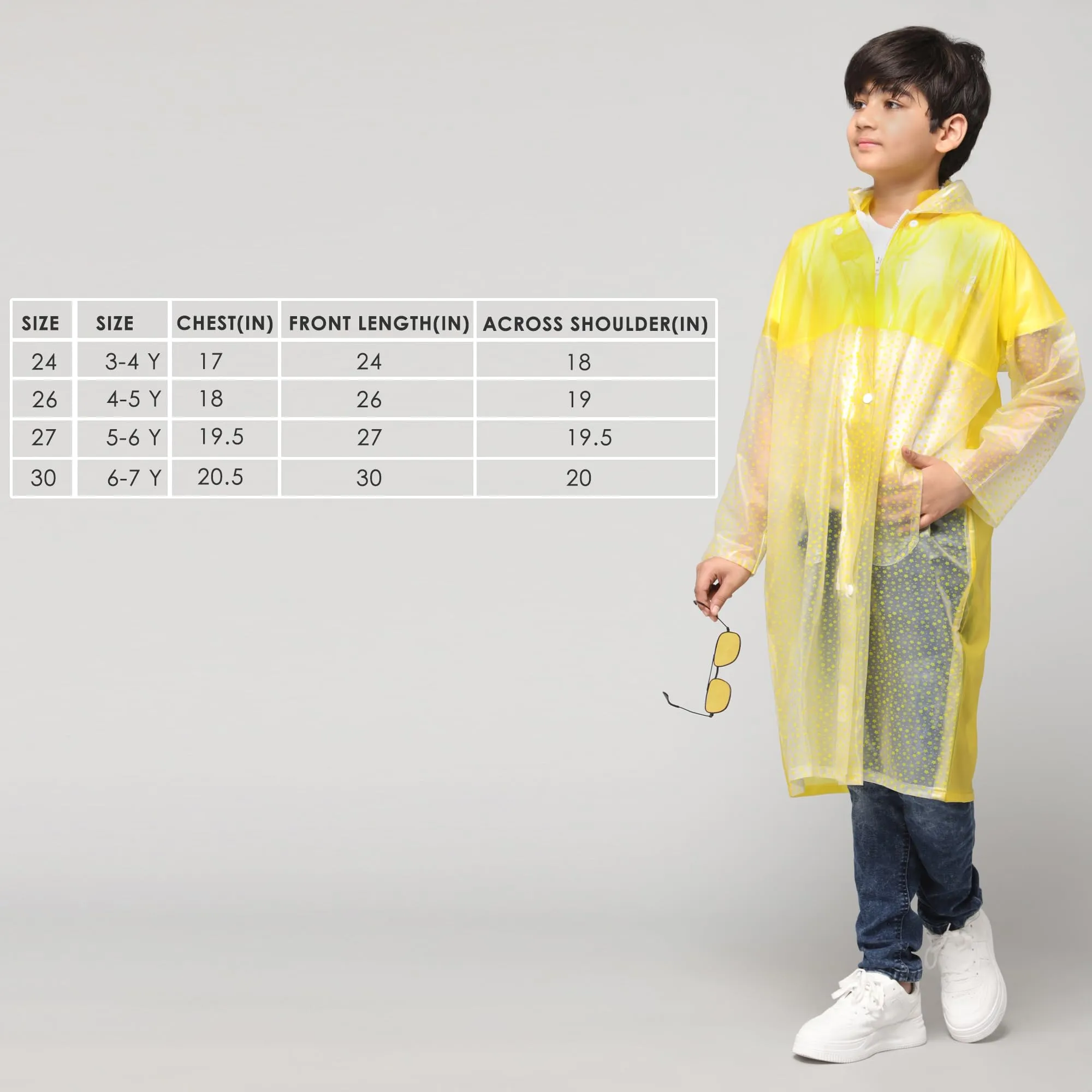 THE CLOWNFISH Misty Magic Series Unisex Kids Waterproof Single Layer PVC Longcoat/Raincoat with Adjustable Hood. Age-6-7 Years (Lemon Yellow)