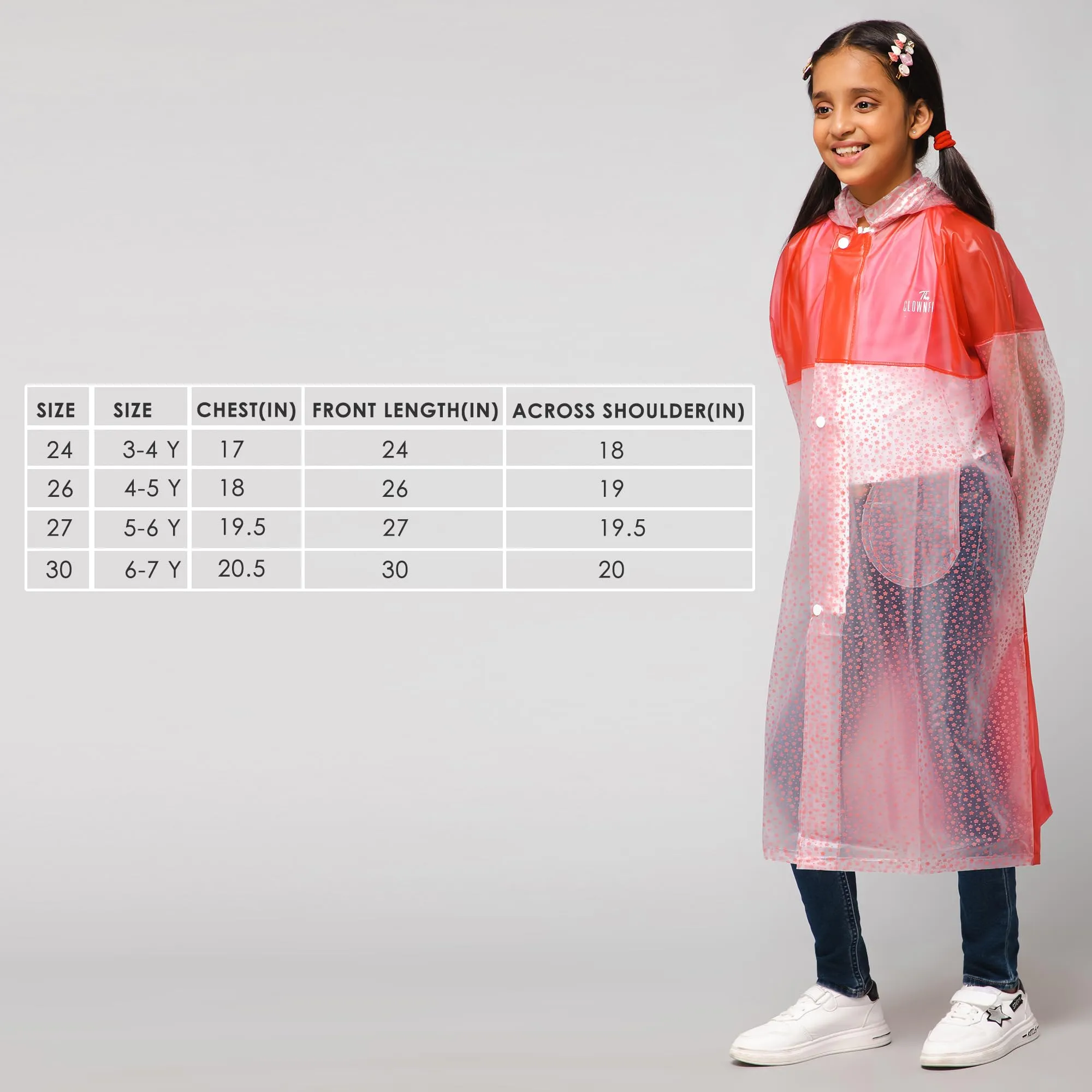 THE CLOWNFISH Misty Magic Series Unisex Kids Waterproof Single Layer PVC Longcoat/Raincoat with Adjustable Hood. Age-6-7 Years (Rose Red)