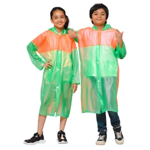 THE CLOWNFISH Puddle Jumper Series Unisex Kids Waterproof Single Layer PVC Longcoat/Raincoat with Adjustable Hood. Age-3-4 Years (Fluoroscent Green)