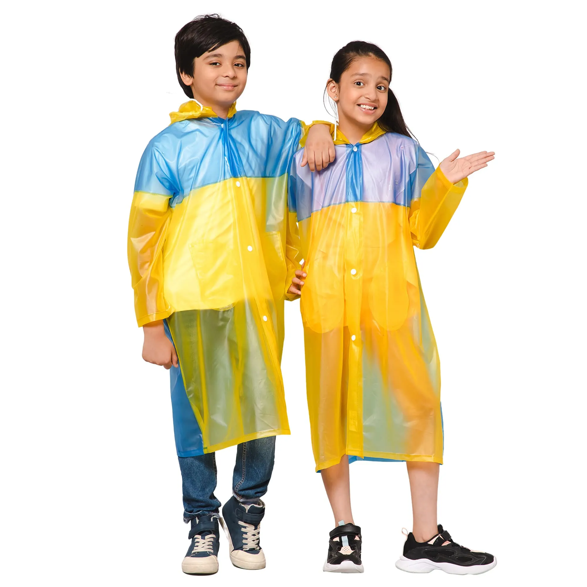 THE CLOWNFISH Puddle Jumper Series Unisex Kids Waterproof Single Layer PVC Longcoat/Raincoat with Adjustable Hood. Age-3-4 Years (Fluoroscent Pink)