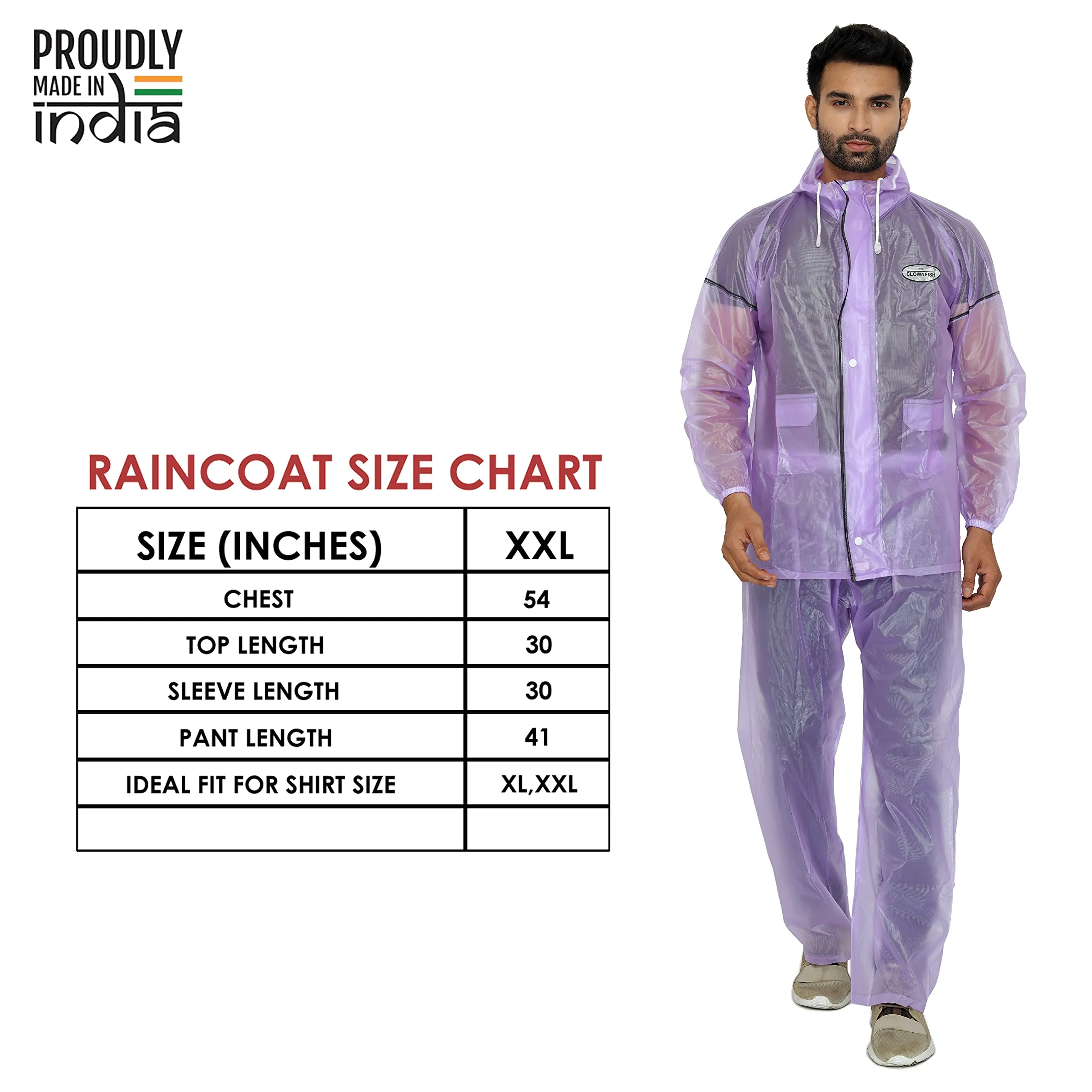 THE CLOWNFISH Rain Coat for Men Waterproof for Bike Raincoat for Men with Hood PVC Material. Set of Top and Bottom. Sterlyn Series (Purple, XX-Large)