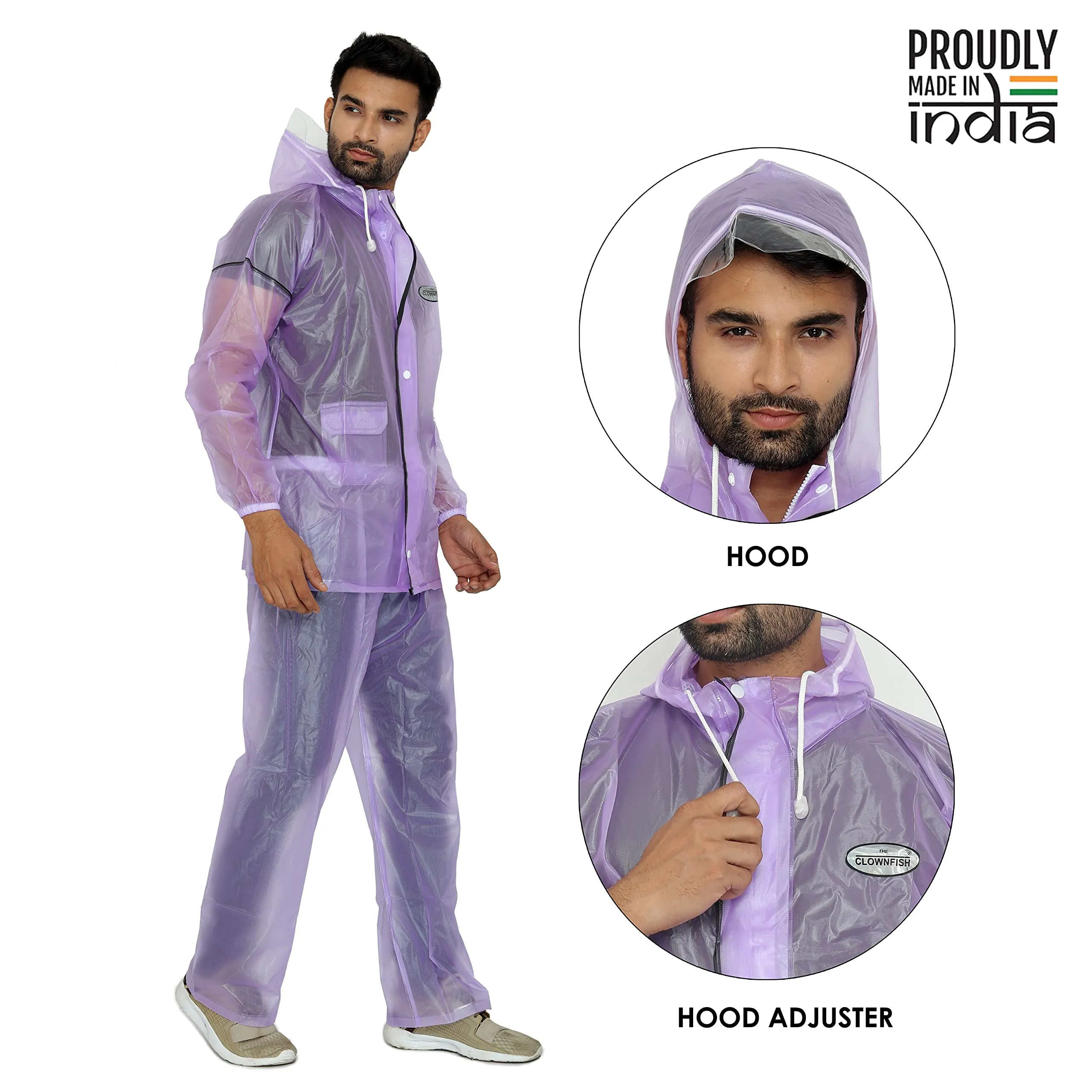 THE CLOWNFISH Rain Coat for Men Waterproof for Bike Raincoat for Men with Hood PVC Material. Set of Top and Bottom. Sterlyn Series (Purple, XX-Large)