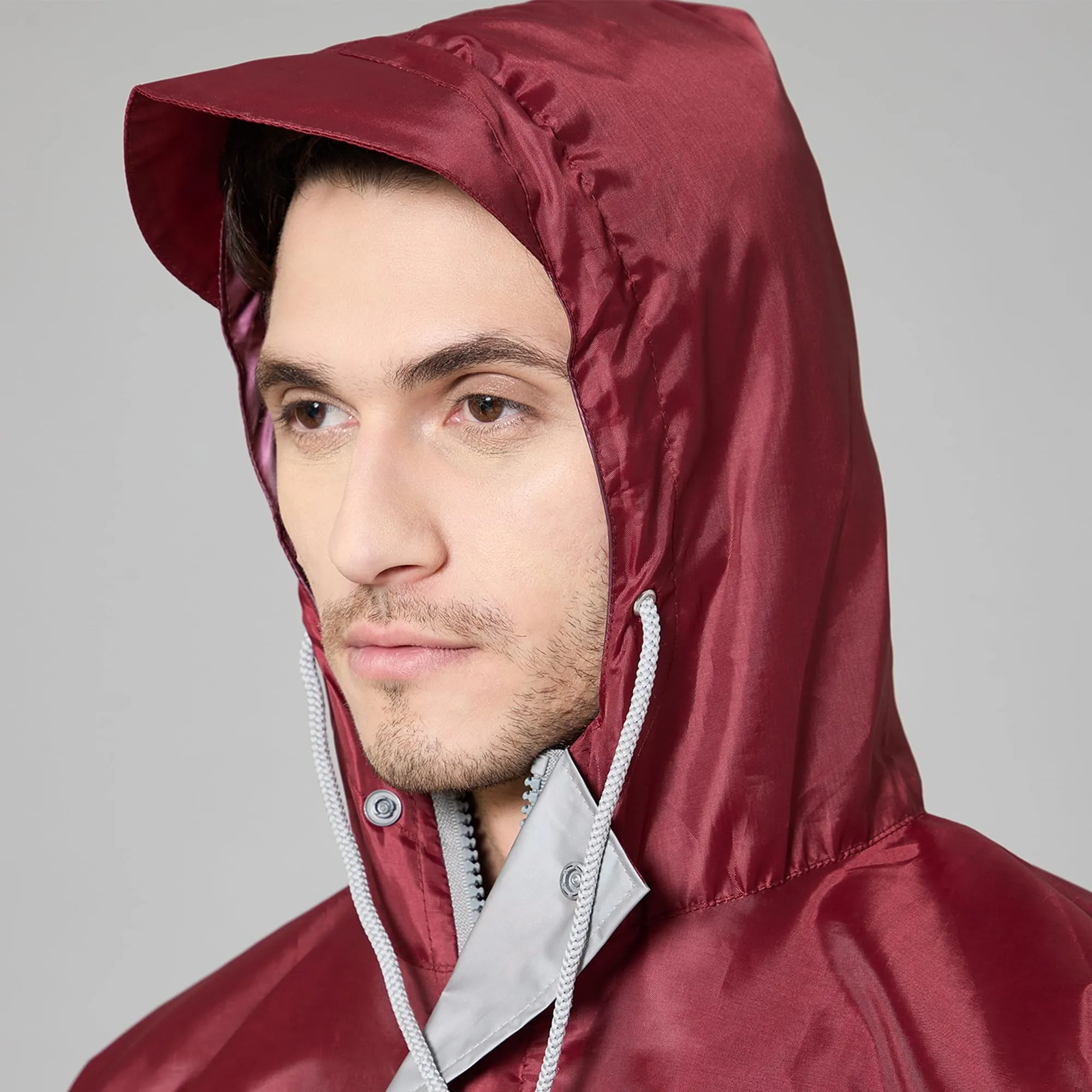 THE CLOWNFISH Rain Coat for Men Waterproof Raincoat with Pants Polyester Reversible Double Layer Rain Coat For Men Bike Rain Suit Rain Jacket Suit Inner Mobile Pocket with Storage Bag (Maroon XXXL)