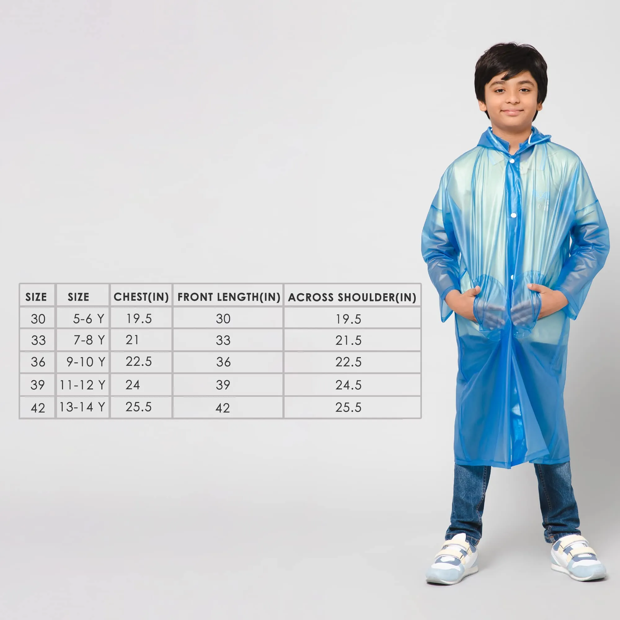 THE CLOWNFISH Storm Shield Series Unisex Kids Waterproof Single Layer PVC Longcoat/Raincoat with Adjustable Hood. Age-5-6 Years (Dark Blue)