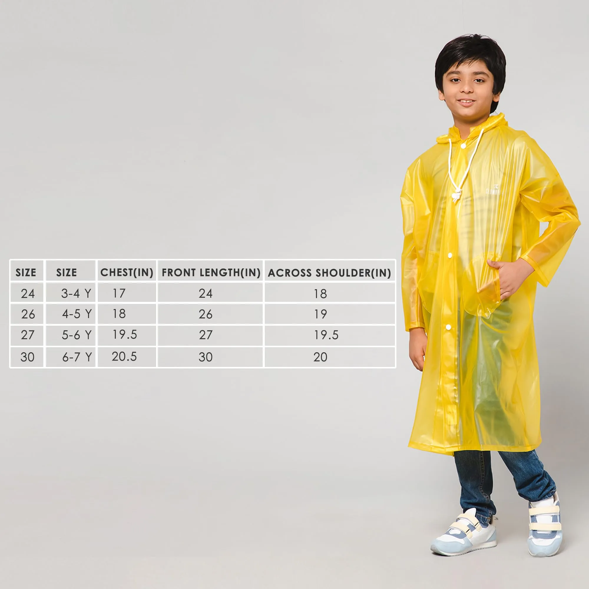 THE CLOWNFISH Wet & Wild Series Unisex Kids Waterproof Single Layer PVC Longcoat/Raincoat with Adjustable Hood. Age-3-4 Years (Light Orange)