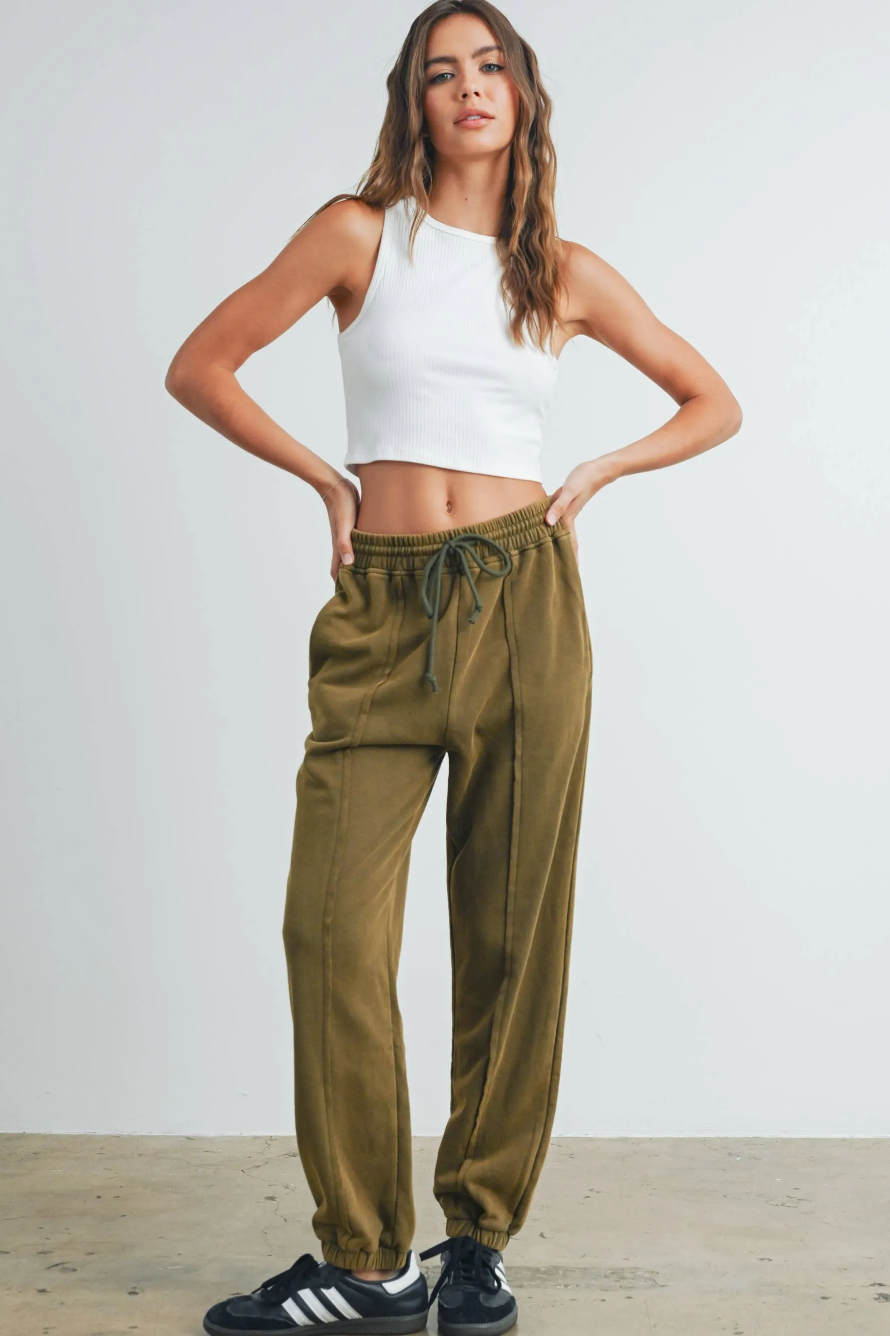 Washed French Terry Drawstring Jogger Pants