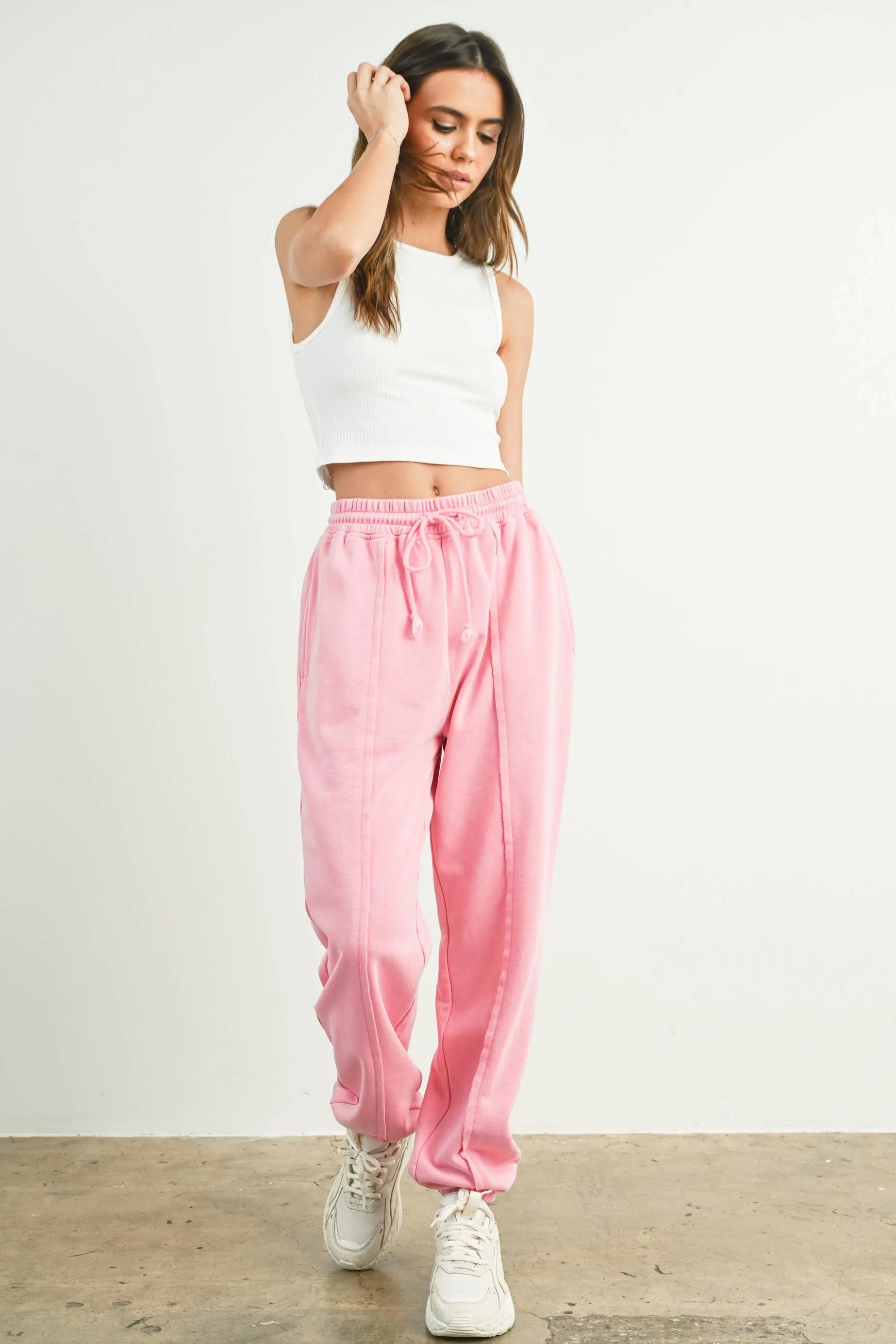 Washed French Terry Drawstring Jogger Pants