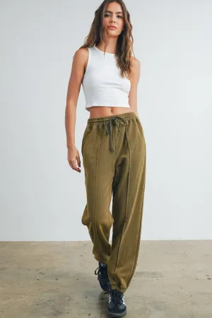 Washed French Terry Drawstring Jogger Pants