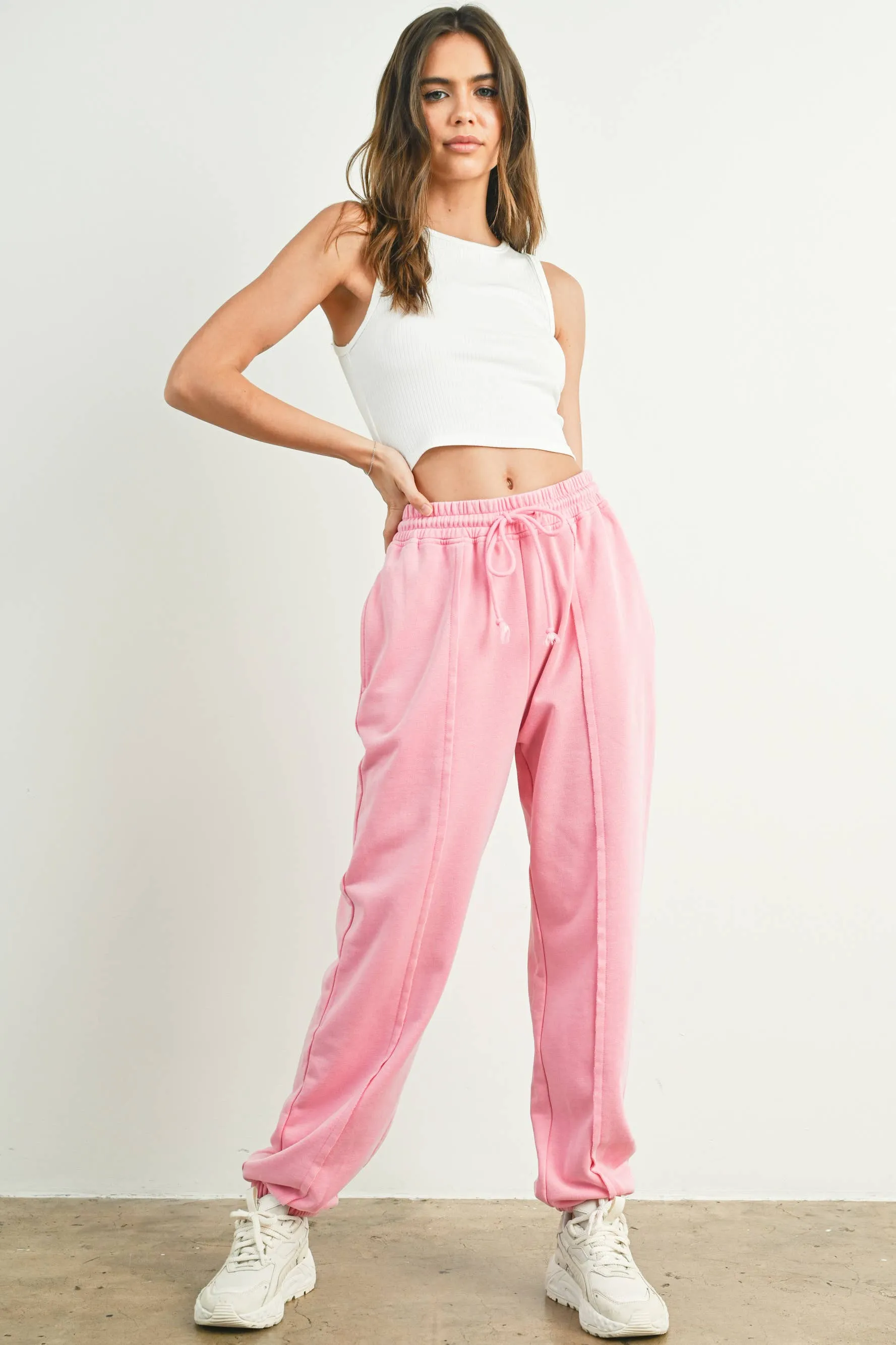 Washed French Terry Drawstring Jogger Pants