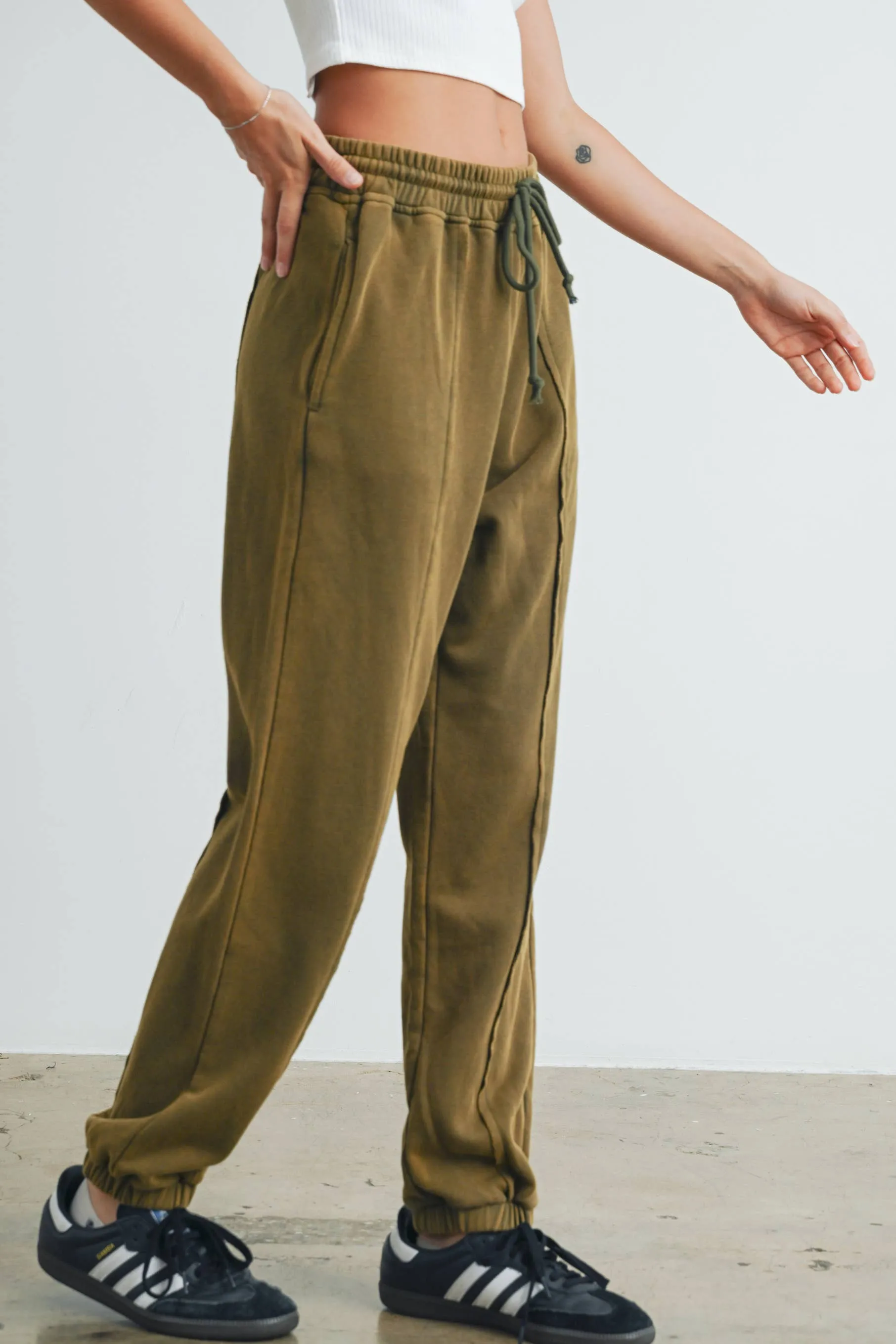 Washed French Terry Drawstring Jogger Pants