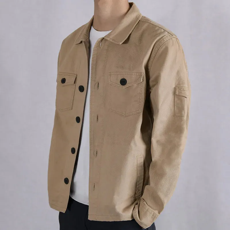 Wiaofellas  -  100% Cotton Tooling Japanese Jacket, New Coat Men's Long Sleeve Khaki Shirt, Casual Cotton Comfortable Thick Shirt camping