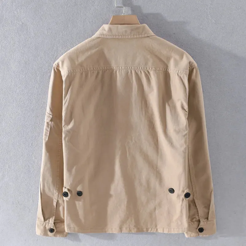 Wiaofellas  -  100% Cotton Tooling Japanese Jacket, New Coat Men's Long Sleeve Khaki Shirt, Casual Cotton Comfortable Thick Shirt camping