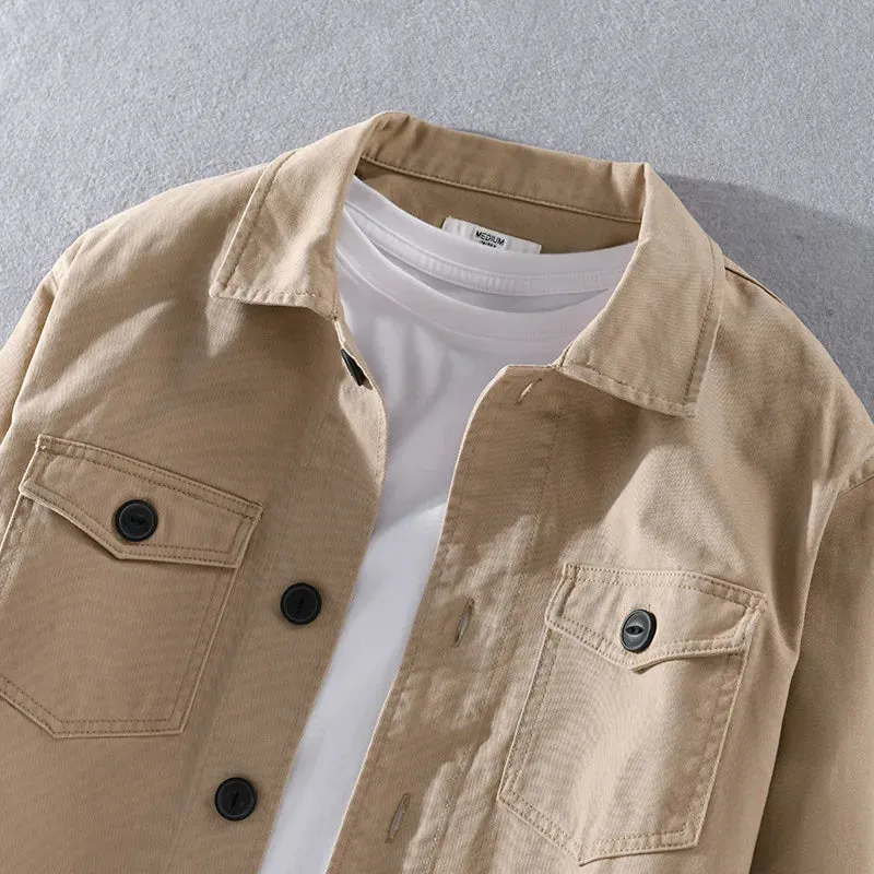 Wiaofellas  -  100% Cotton Tooling Japanese Jacket, New Coat Men's Long Sleeve Khaki Shirt, Casual Cotton Comfortable Thick Shirt camping