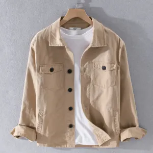 Wiaofellas  -  100% Cotton Tooling Japanese Jacket, New Coat Men's Long Sleeve Khaki Shirt, Casual Cotton Comfortable Thick Shirt camping