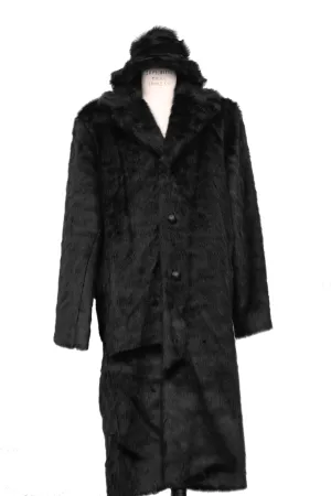 WINTER SPECIAL: FREE FUR HAT   Faux Mink Pelt Fur Coat Buttoned 1pc Long Zoot Suit - Black