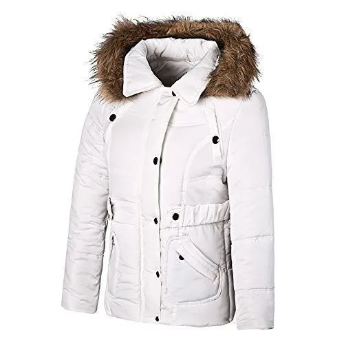 Women Winter Coat Plus Size Hooded Fur Collar Thick Padded Jacket White Large