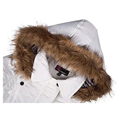 Women Winter Coat Plus Size Hooded Fur Collar Thick Padded Jacket White Large