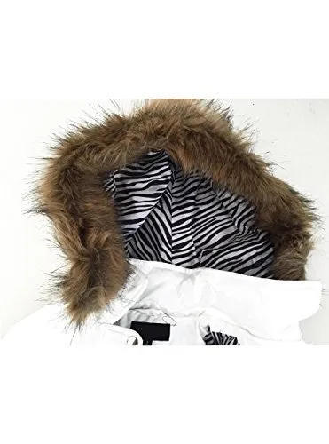 Women Winter Coat Plus Size Hooded Fur Collar Thick Padded Jacket White Large