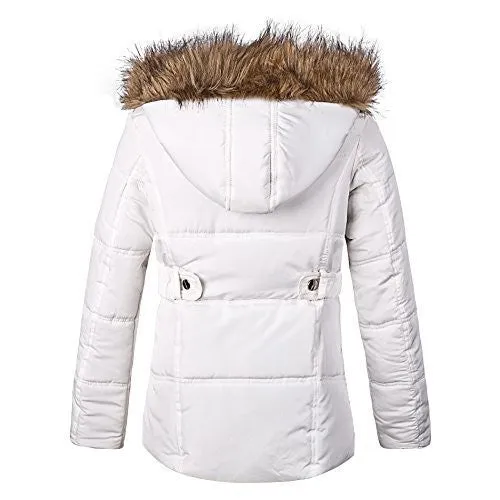 Women Winter Coat Plus Size Hooded Fur Collar Thick Padded Jacket White Large