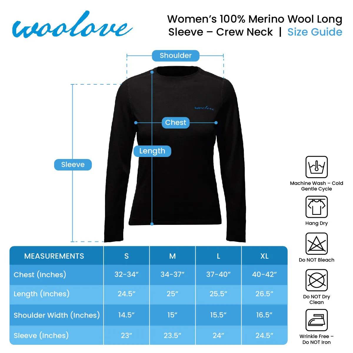 Women's 100% Merino Wool Base Layer Long Sleeve Crew Neck Shirt 190 GSM