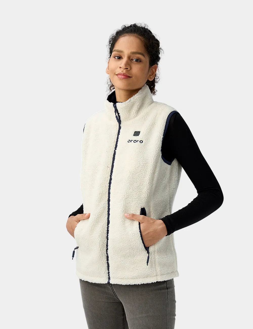 Women's Heated Recycled Fleece Vest - Grey / White