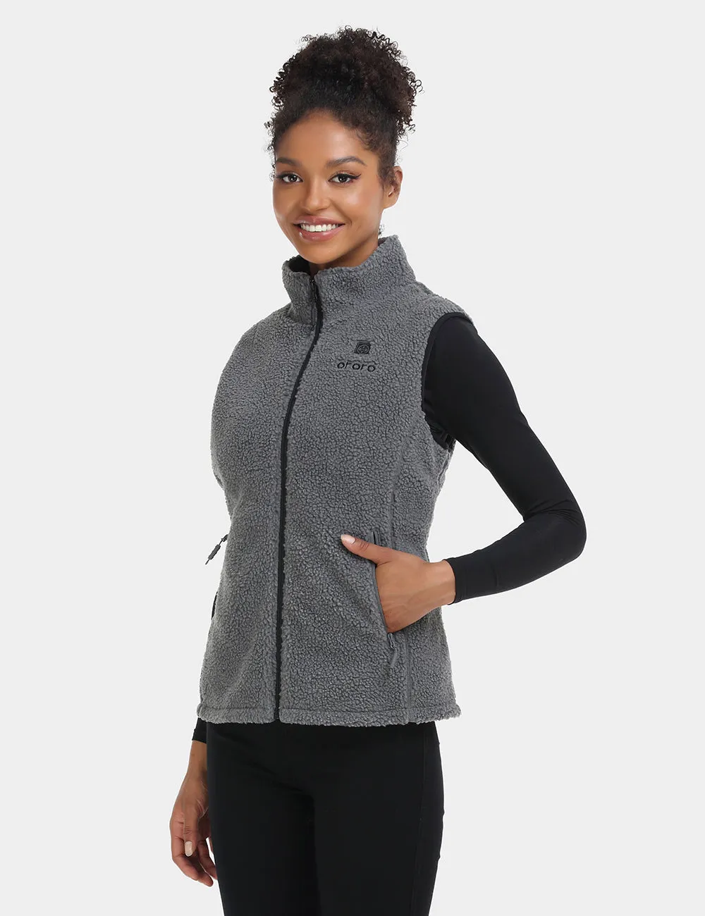 Women's Heated Recycled Fleece Vest - Grey / White