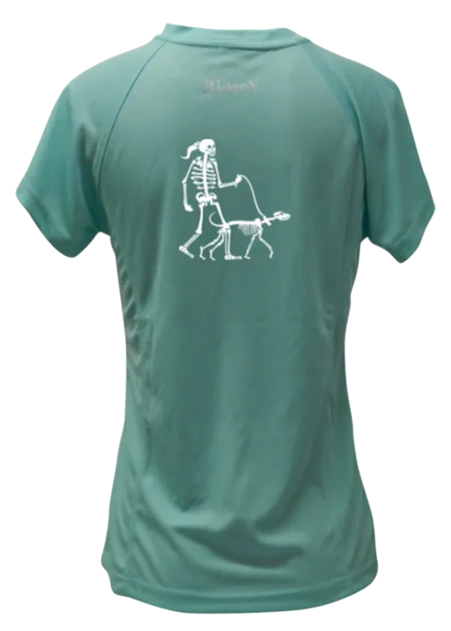 Women's Reflective Short Sleeve Shirt - Skeleton Walking Skeleton Dog