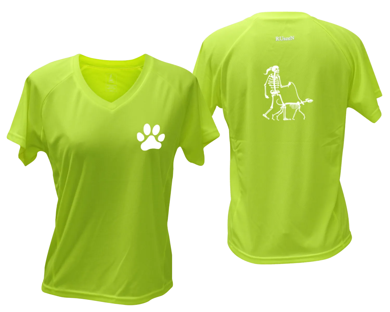 Women's Reflective Short Sleeve Shirt - Skeleton Walking Skeleton Dog