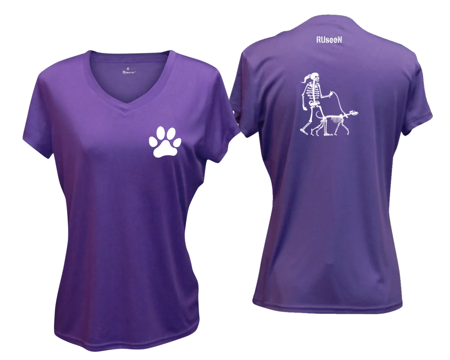 Women's Reflective Short Sleeve Shirt - Skeleton Walking Skeleton Dog