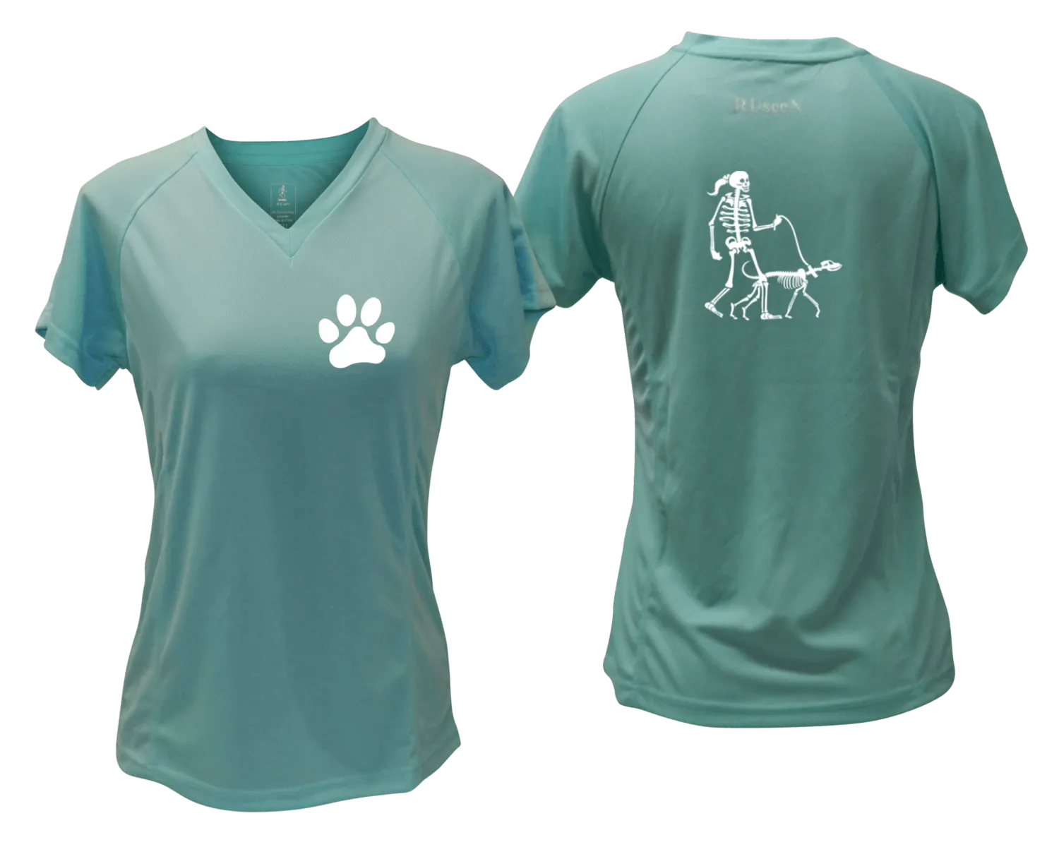 Women's Reflective Short Sleeve Shirt - Skeleton Walking Skeleton Dog