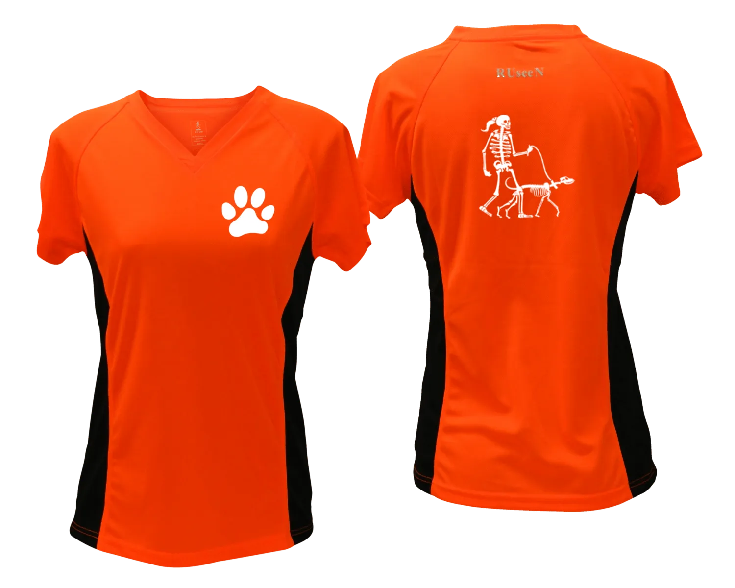 Women's Reflective Short Sleeve Shirt - Skeleton Walking Skeleton Dog