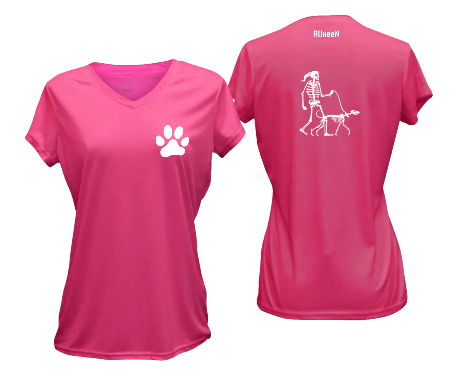 Women's Reflective Short Sleeve Shirt - Skeleton Walking Skeleton Dog