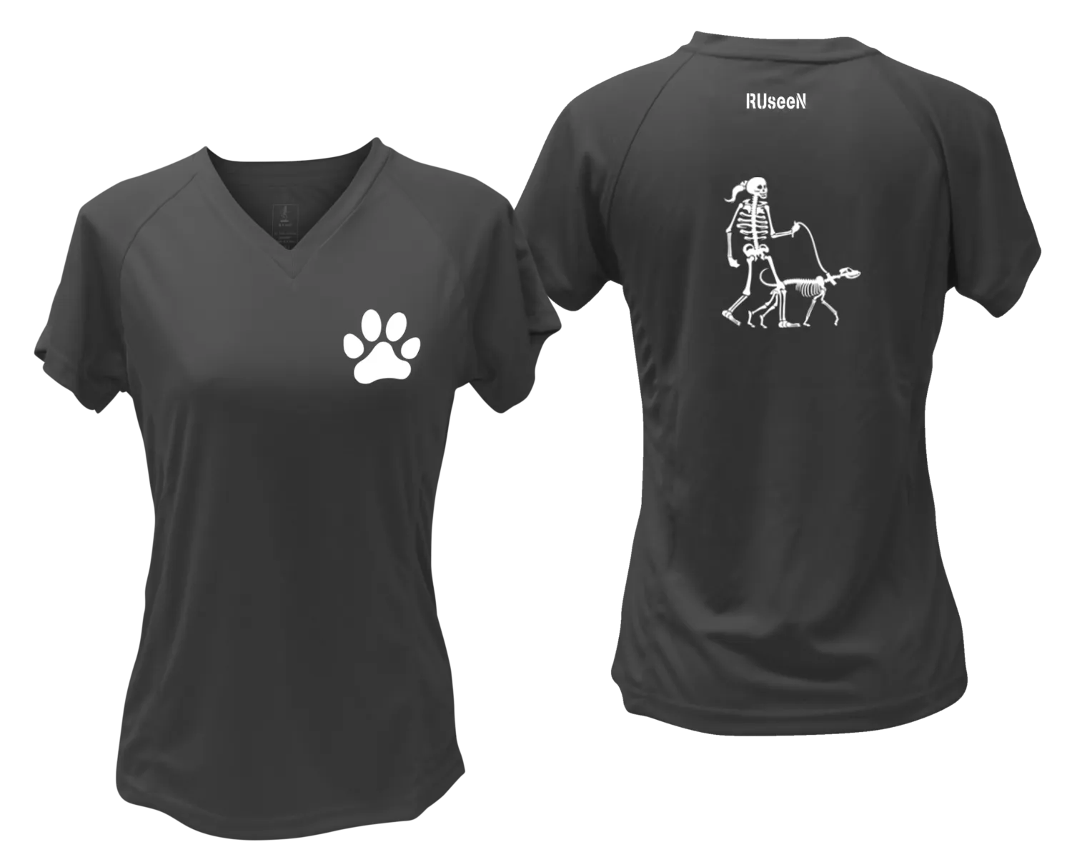 Women's Reflective Short Sleeve Shirt - Skeleton Walking Skeleton Dog