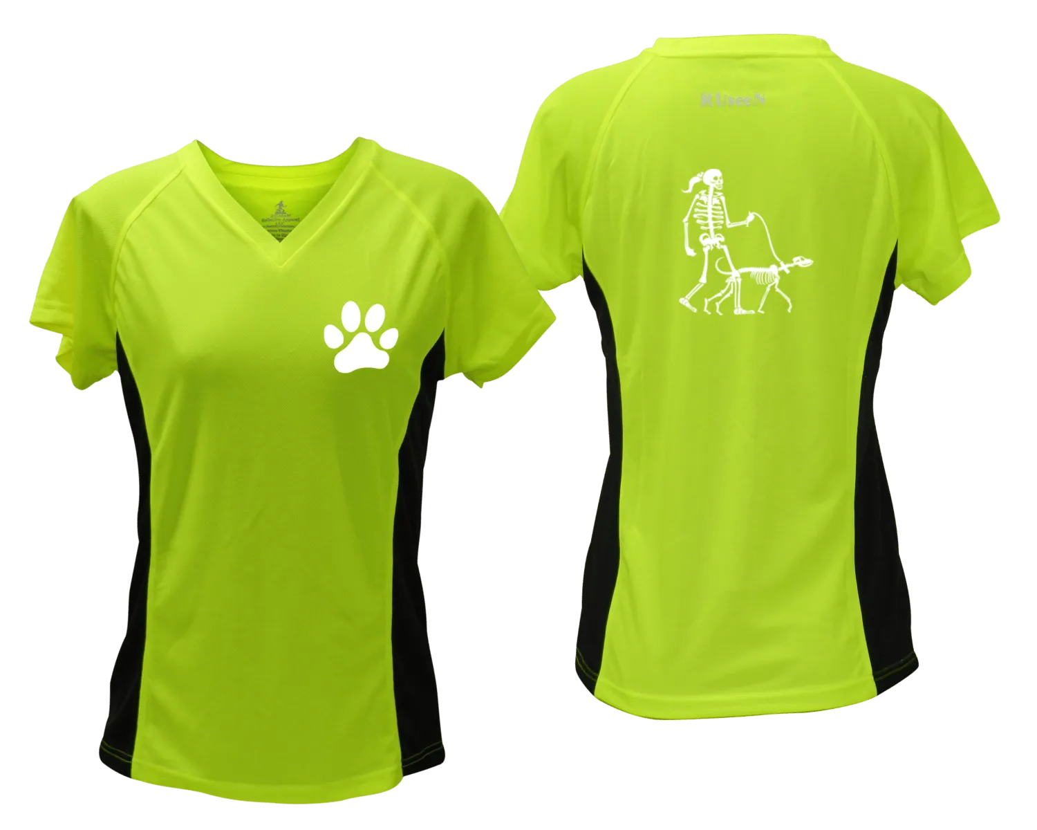 Women's Reflective Short Sleeve Shirt - Skeleton Walking Skeleton Dog