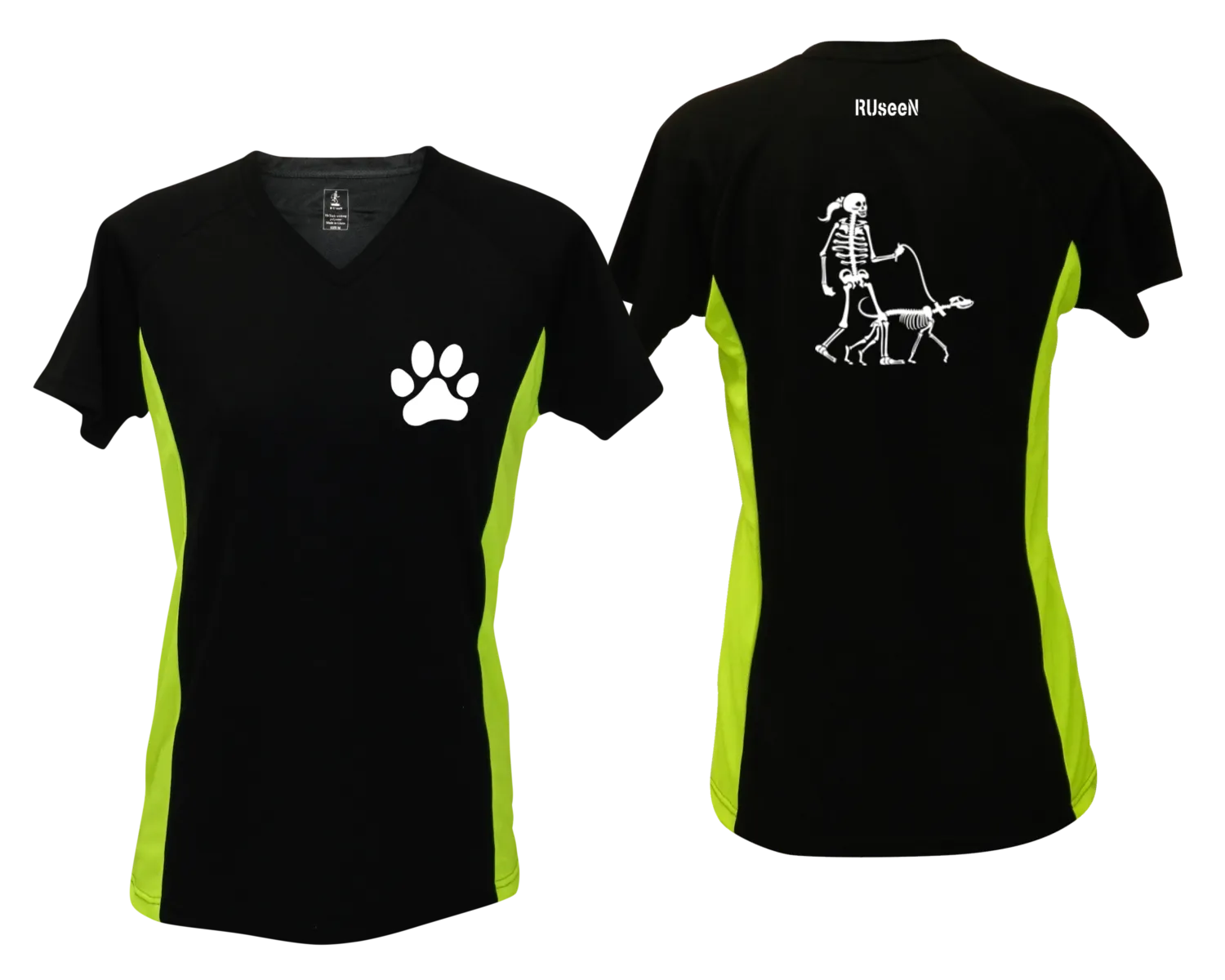 Women's Reflective Short Sleeve Shirt - Skeleton Walking Skeleton Dog