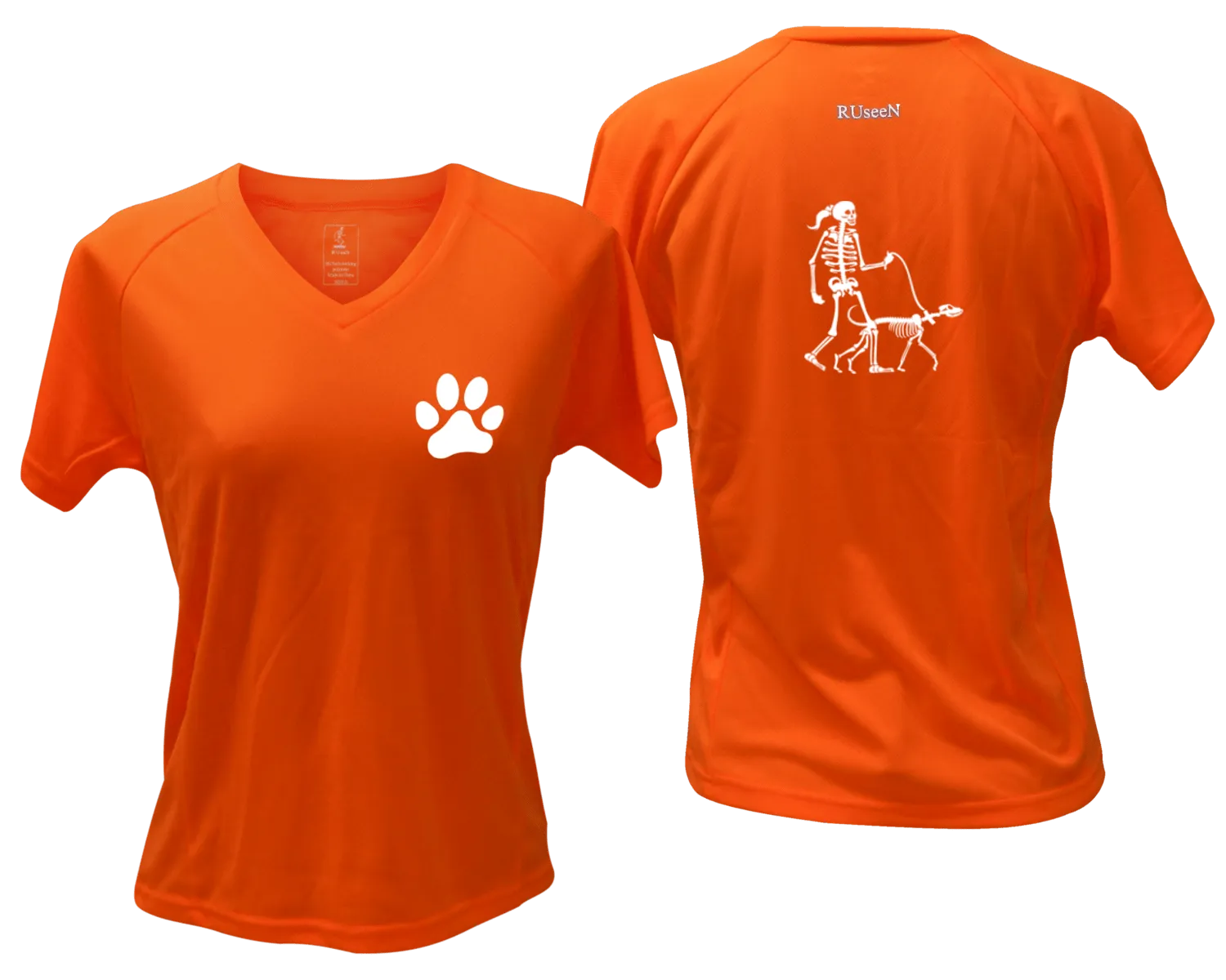 Women's Reflective Short Sleeve Shirt - Skeleton Walking Skeleton Dog