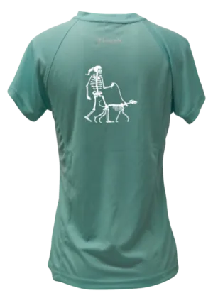 Women's Reflective Short Sleeve Shirt - Skeleton Walking Skeleton Dog