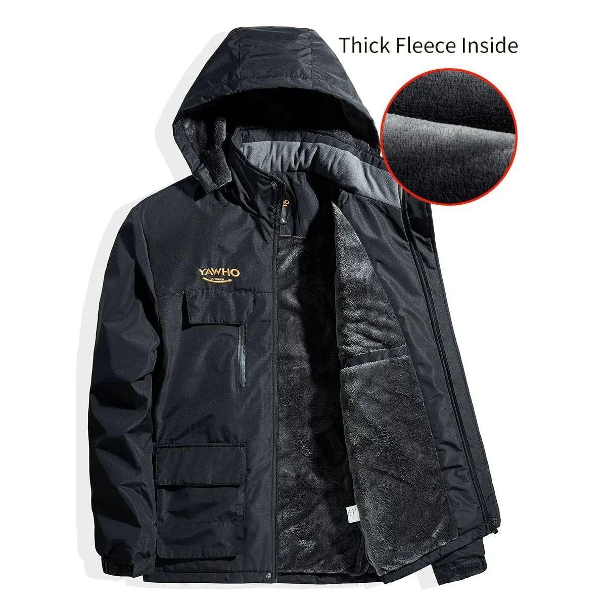 YAWHO Men's Ski Winter Jacket Mountain Windproof Waterproof Rain Snowboarding Jackets Fleece Warm Snow Hooded Coat